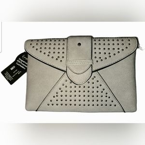NWT - K. Carroll Gwen Studded Cross Body or Clutch with detachable strap - gray
